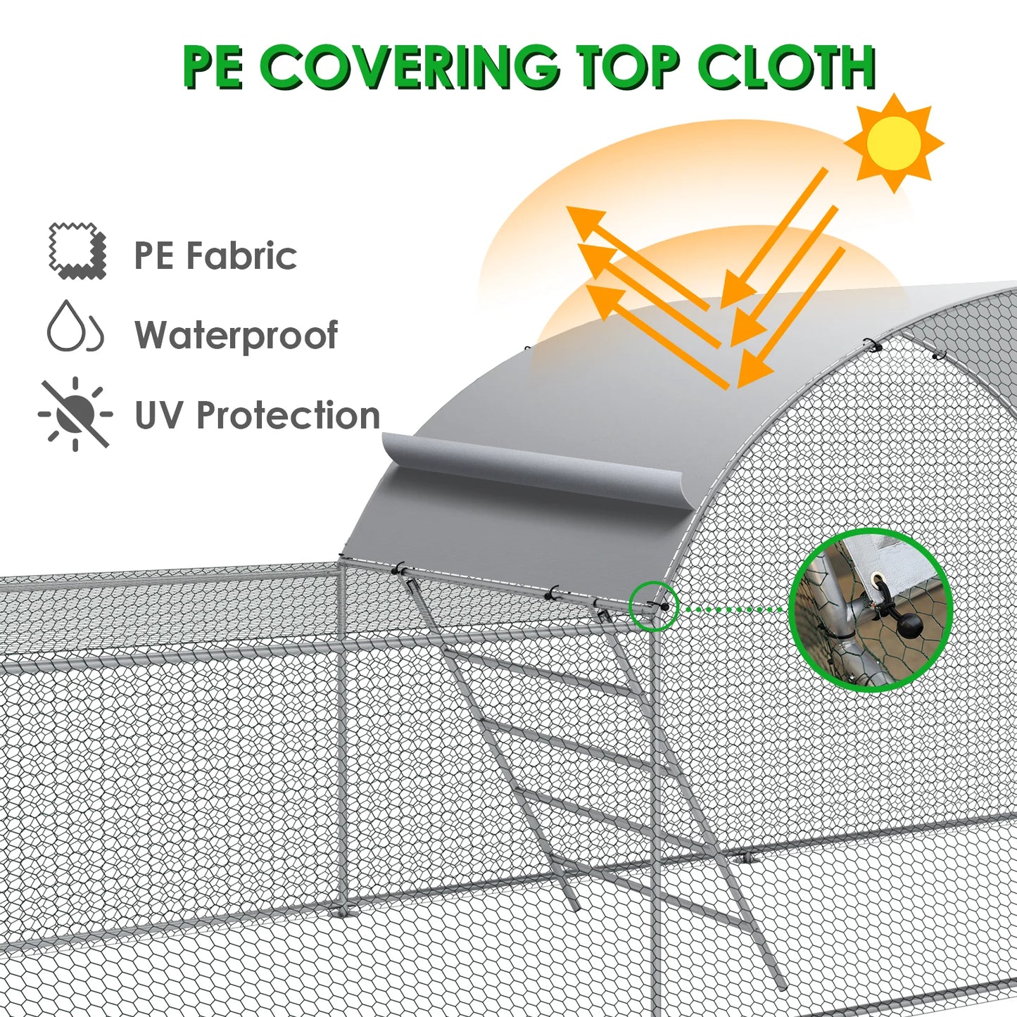 23ft Metal Chicken Coop, Run Enclosure Walk-in Galvanized Duck or Rabbit Cage House
