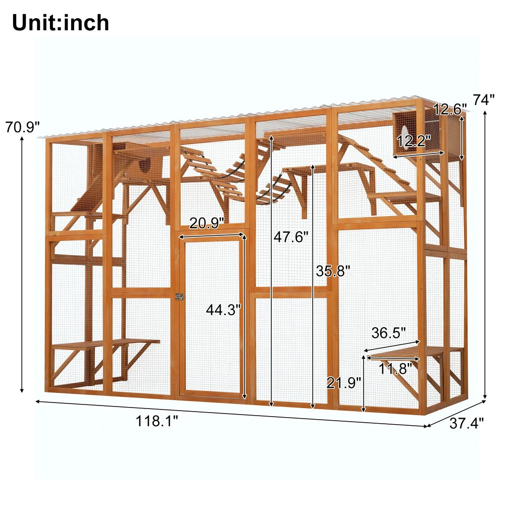 MLG Outdoor Cat Enclosure with Natural Wood Playground and Weather Protection
