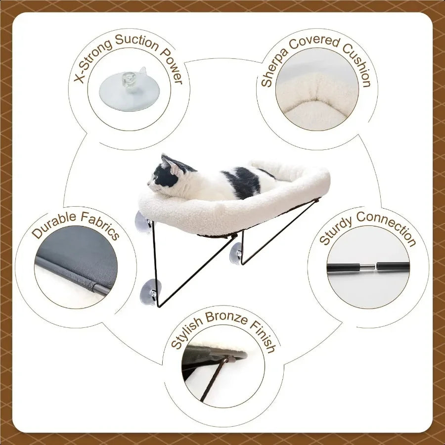 Cat Window Perch Metal ported from Below Comes with Warm Spacious Pet Bed