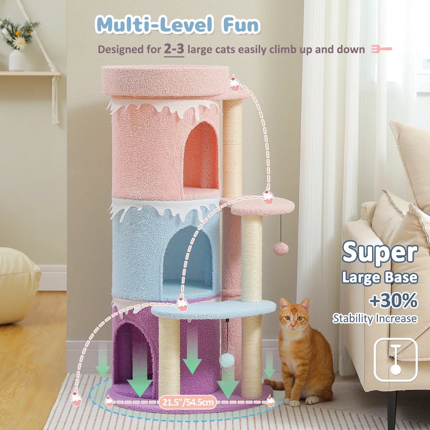 Multi-Level Cat Condo for Indoor Use with Sisal Scratching Post