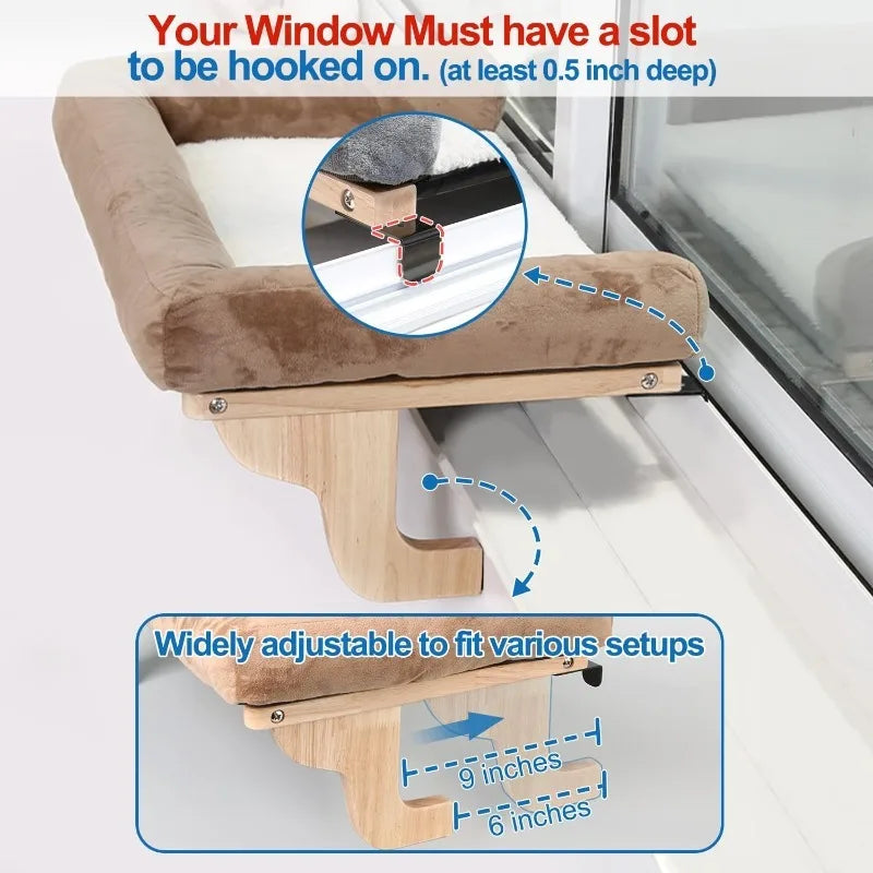 Cat Perch for Window Sill with Bolster - Orthopedic Hammock Design with Premium Hardwood & Robust Metal Frame