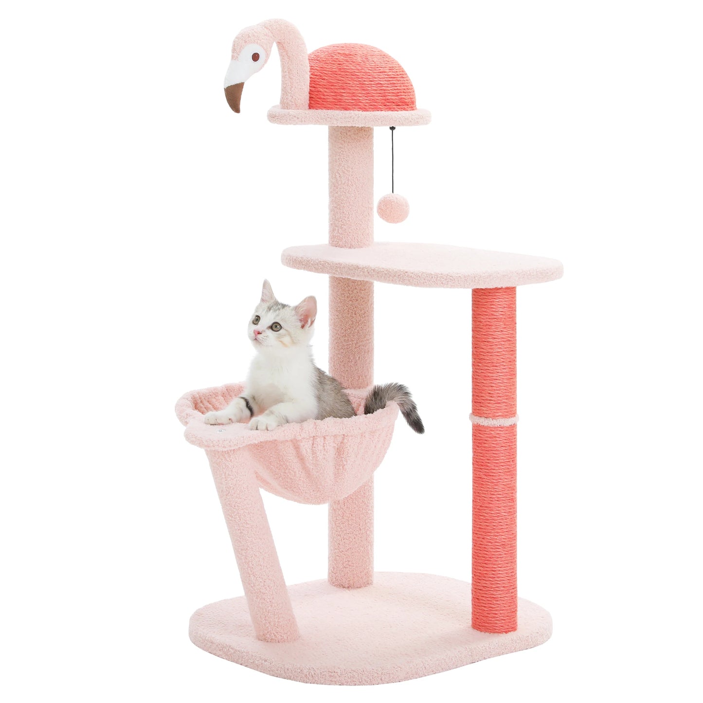 Flamingo Pink Cat Tower with Sisal Scratching Posts for Small Cats