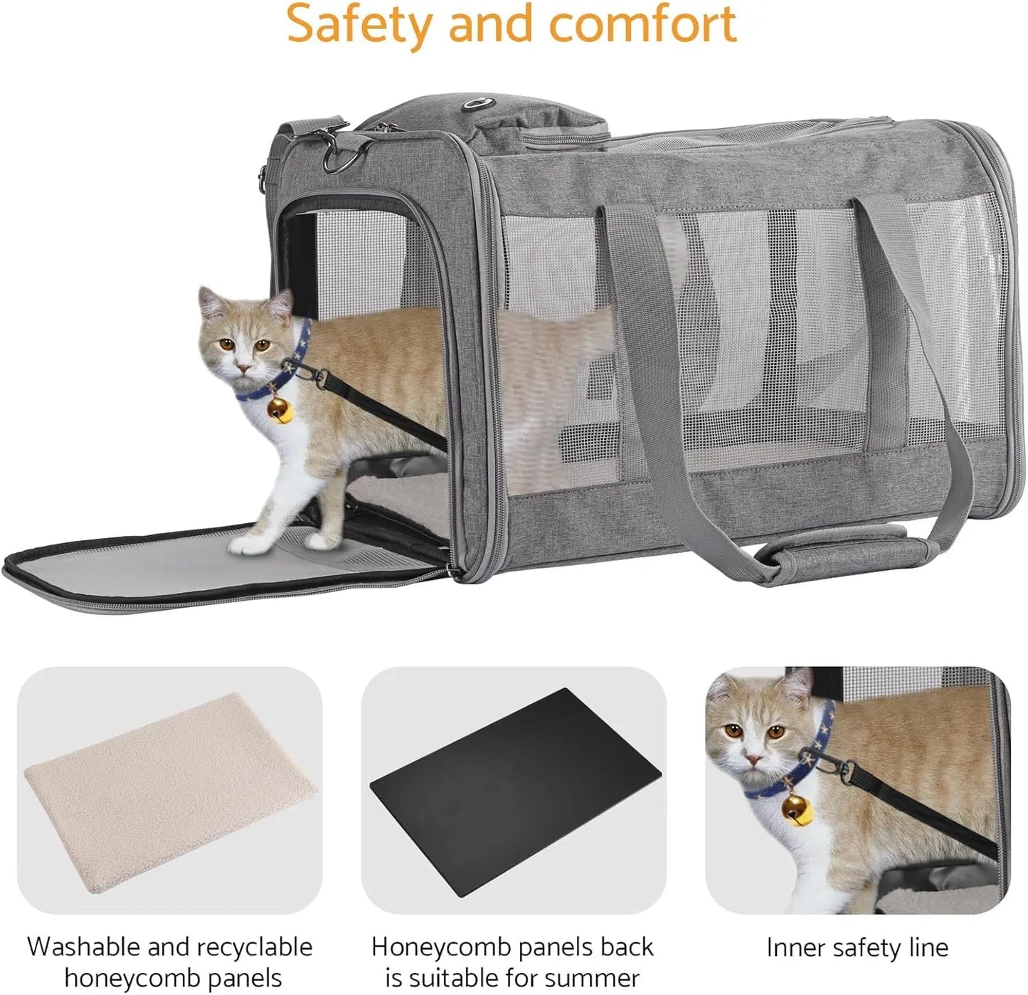 Airline-Approved Pet Carrier For Cats/Dogs, Soft Travel Bag, Breathable Honeycomb Board, Removable Support