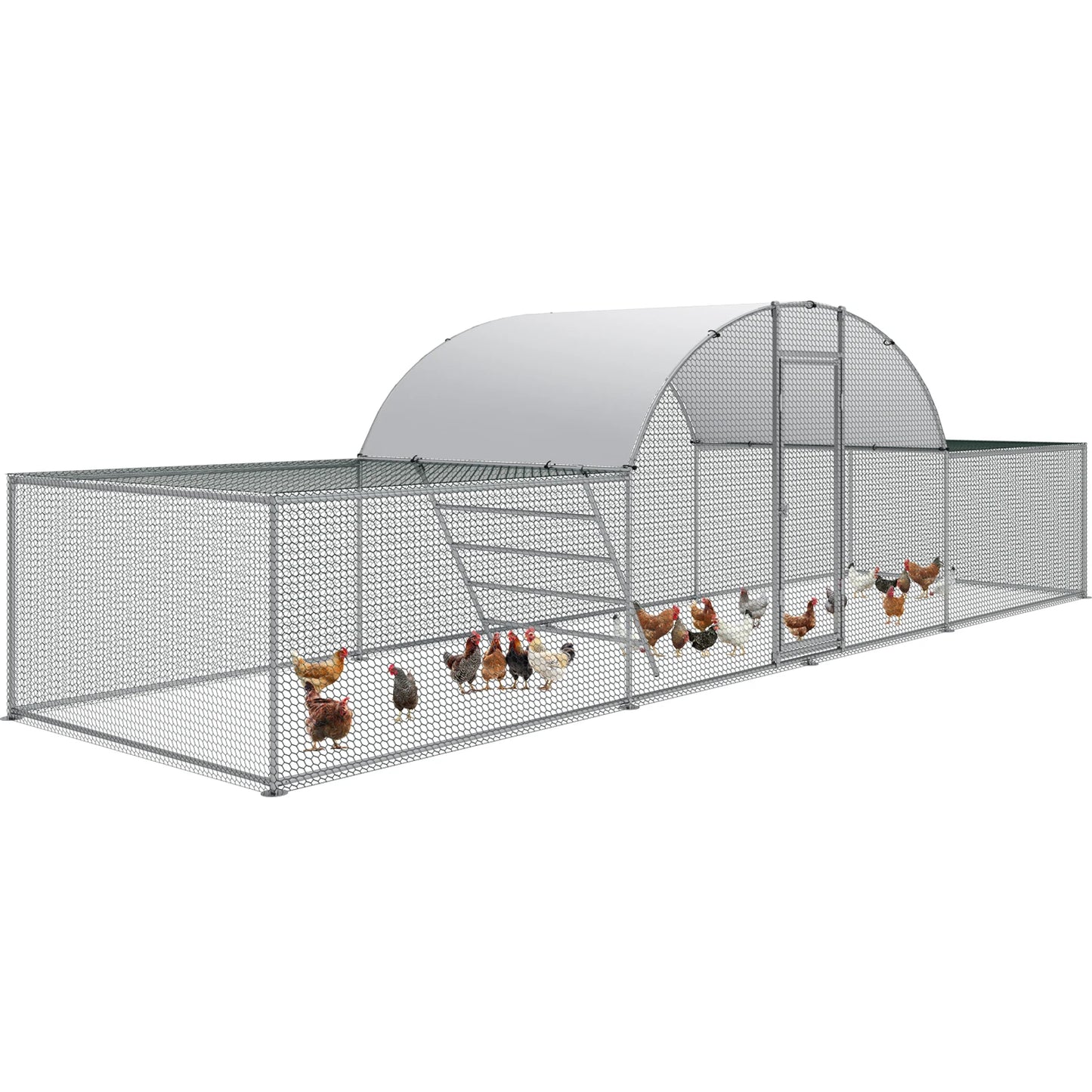 23ft Metal Chicken Coop, Run Enclosure Walk-in Galvanized Duck or Rabbit Cage House