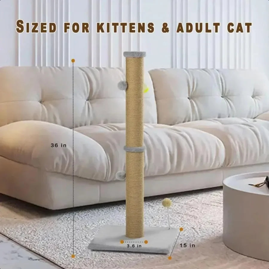 36 inch Tall Cat Scratch Post for Indoor Cats with Durable Natural Sisal Rope