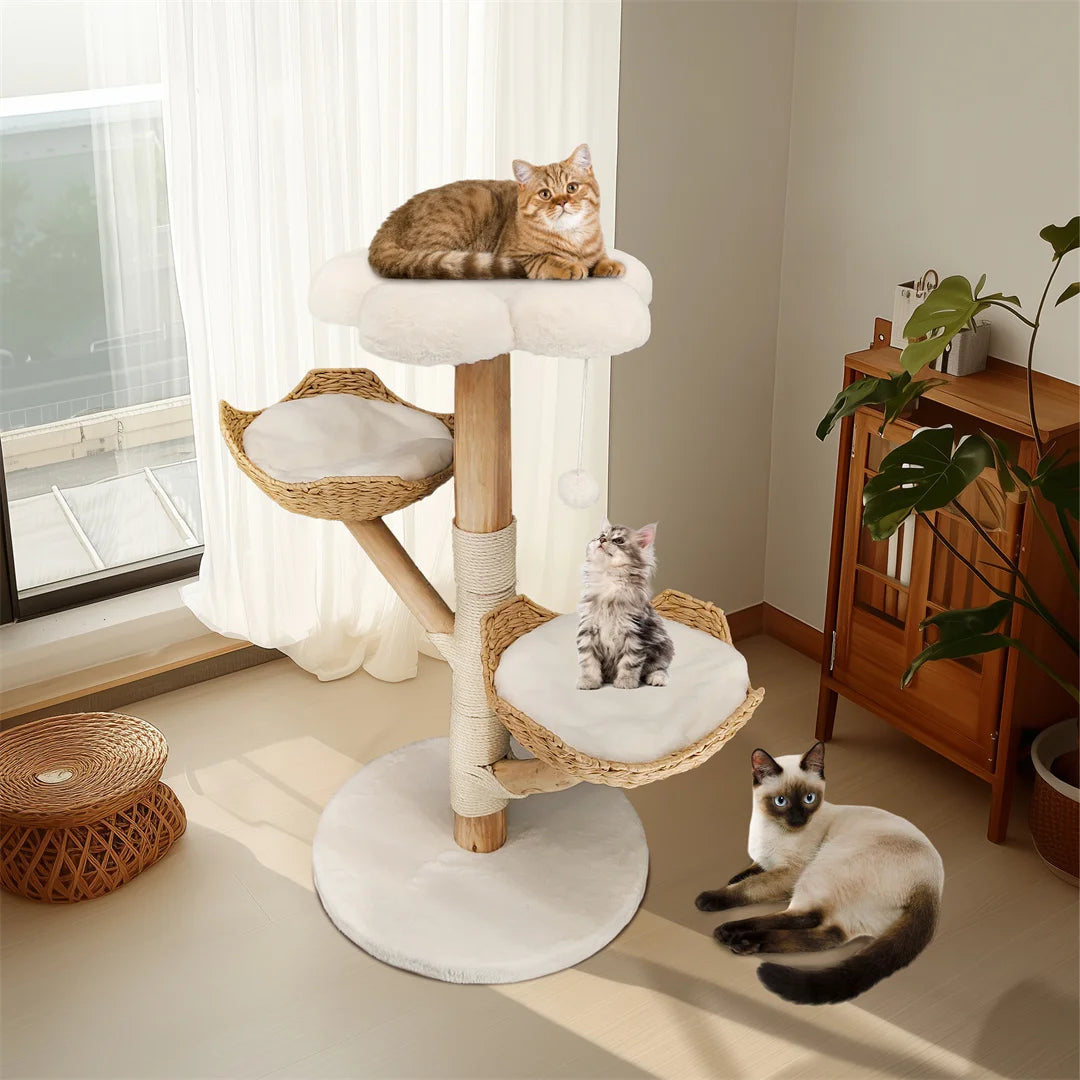 Modern Cat Tree Solid Wood Activity Center with Scratching Post