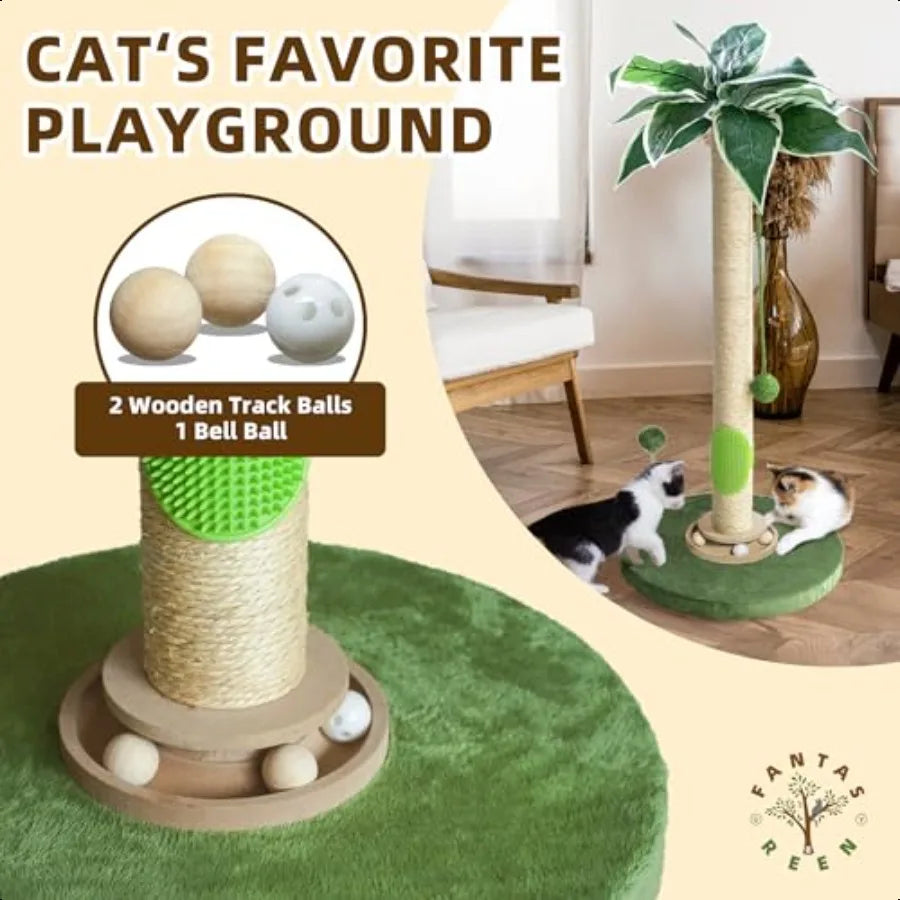 33'' Cat Scratcher Post with Cat Toy and Interactive Ball & Self Groomer