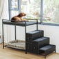 Pet Bunk Bed with Stairs and Storage, Dogs/Cats Window Perch, Bedside Lounge Elevated Pet Bed Multi-Level Platform with Foam