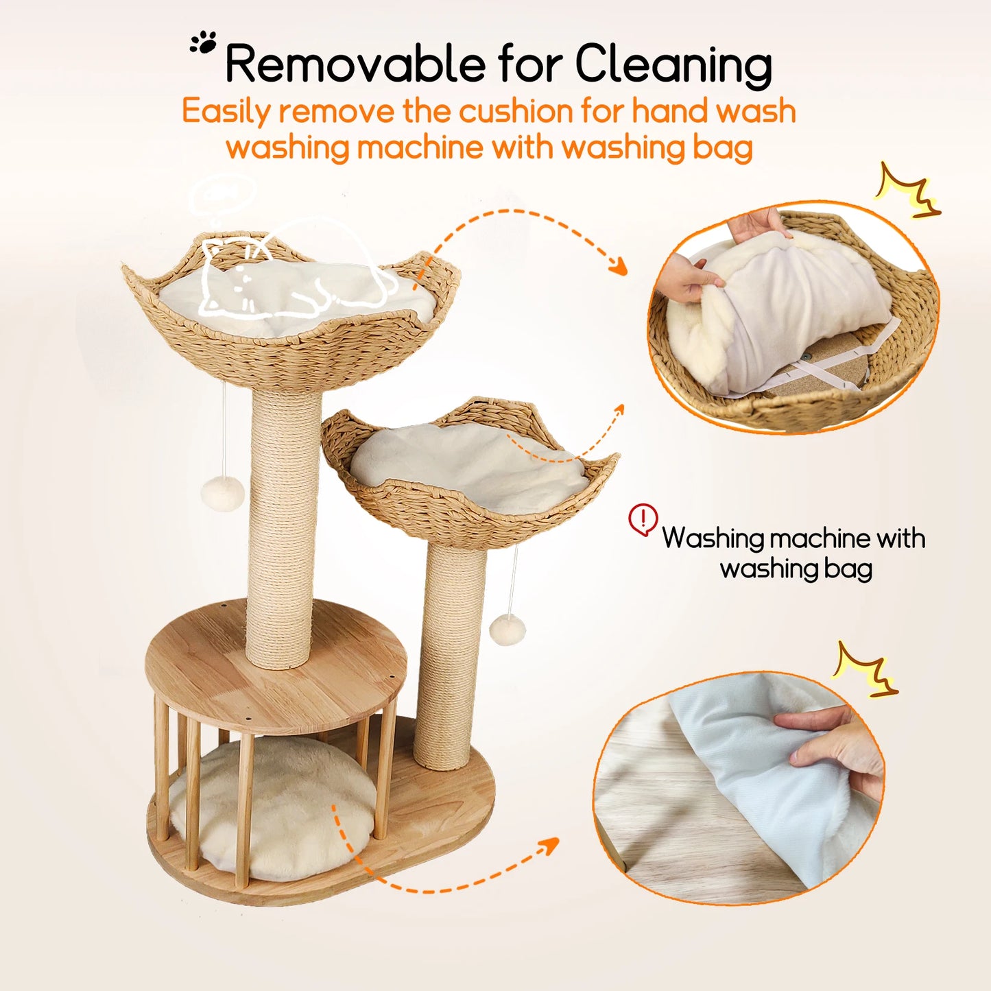 3-Tier Cat Tree Padded Plush Napping With Sisal Rope Scratching Posts