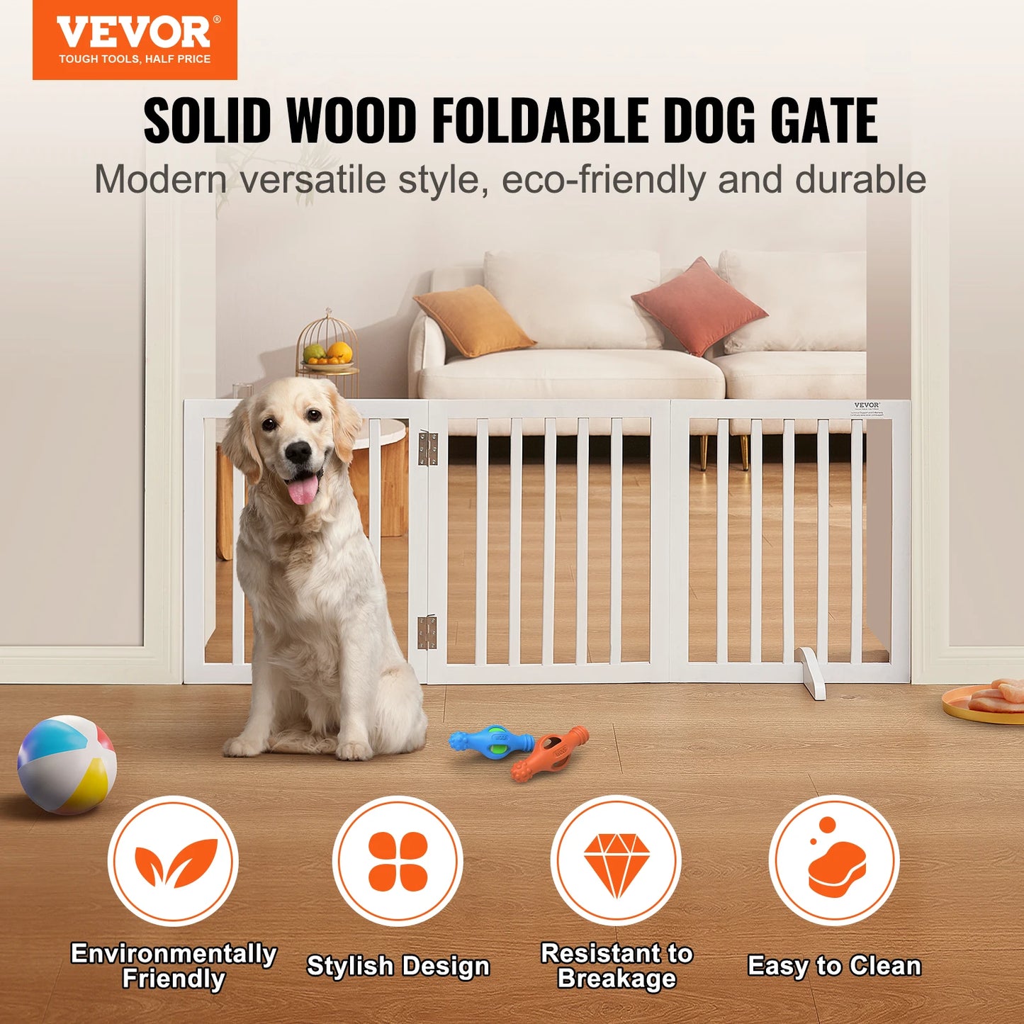 VEVOR Free Standing Pet Gate 3 Panel Foldable Gate for Narrow Passageways