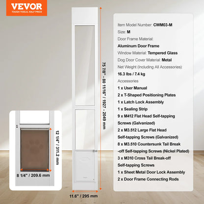 Sliding Glass Door Adjustable Height Doggy Door Aluminum Frame Tempered Glass Pet Door
