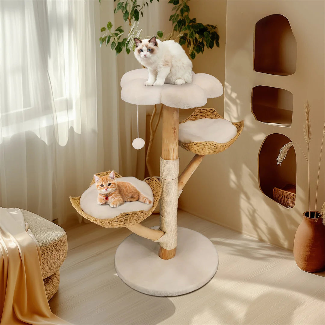 Modern Cat Tree Solid Wood Activity Center with Scratching Post