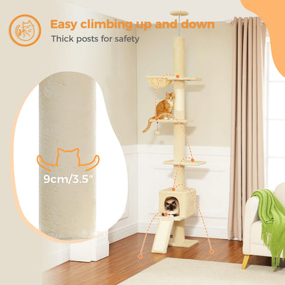Adjustable Floor to Ceiling Cat Tree Tower 5 Tiers for Indoor Cats with Condo Scratching Post Ladders