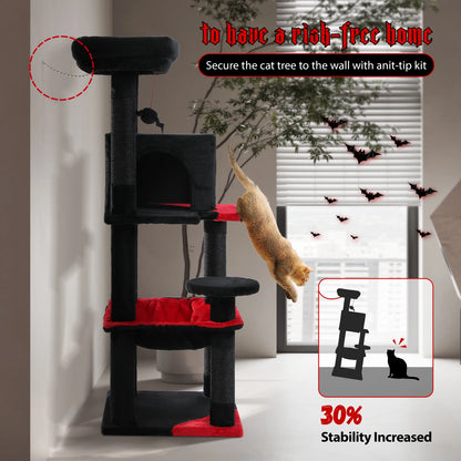 4-Tier Gothic Cat Tower with Sturdy Metal Frame, Hammock, Condo, Perch, and 4 Sisal Posts in Black
