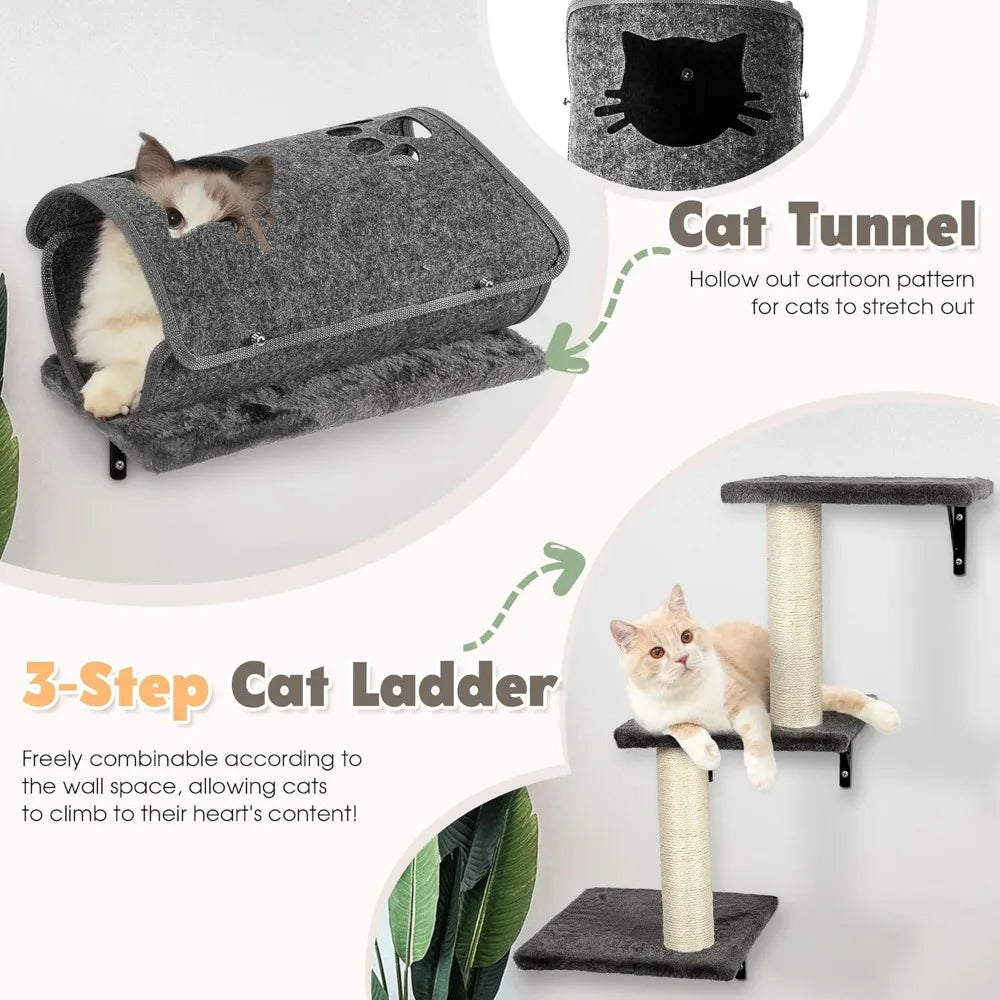 7-in-1 Wall Mounted Cat Climber Wall Playground