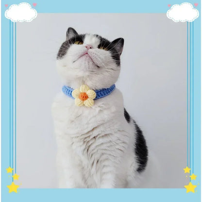 Kawaii Crochet Pet Collar, Adjustable Wool Necklace Flowers