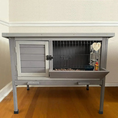 Indoor and Outdoor Rabbit Hutch with Casters Waterproof Roof, Pull Out Tray from Back and Front