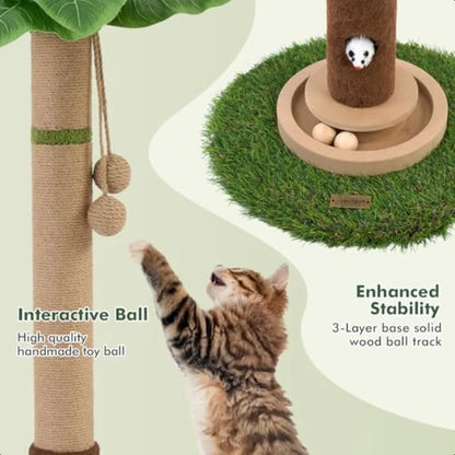 Cat Scratching Post 35'' Tall with Cat Toy, Mouse Hole and Interactive Toy