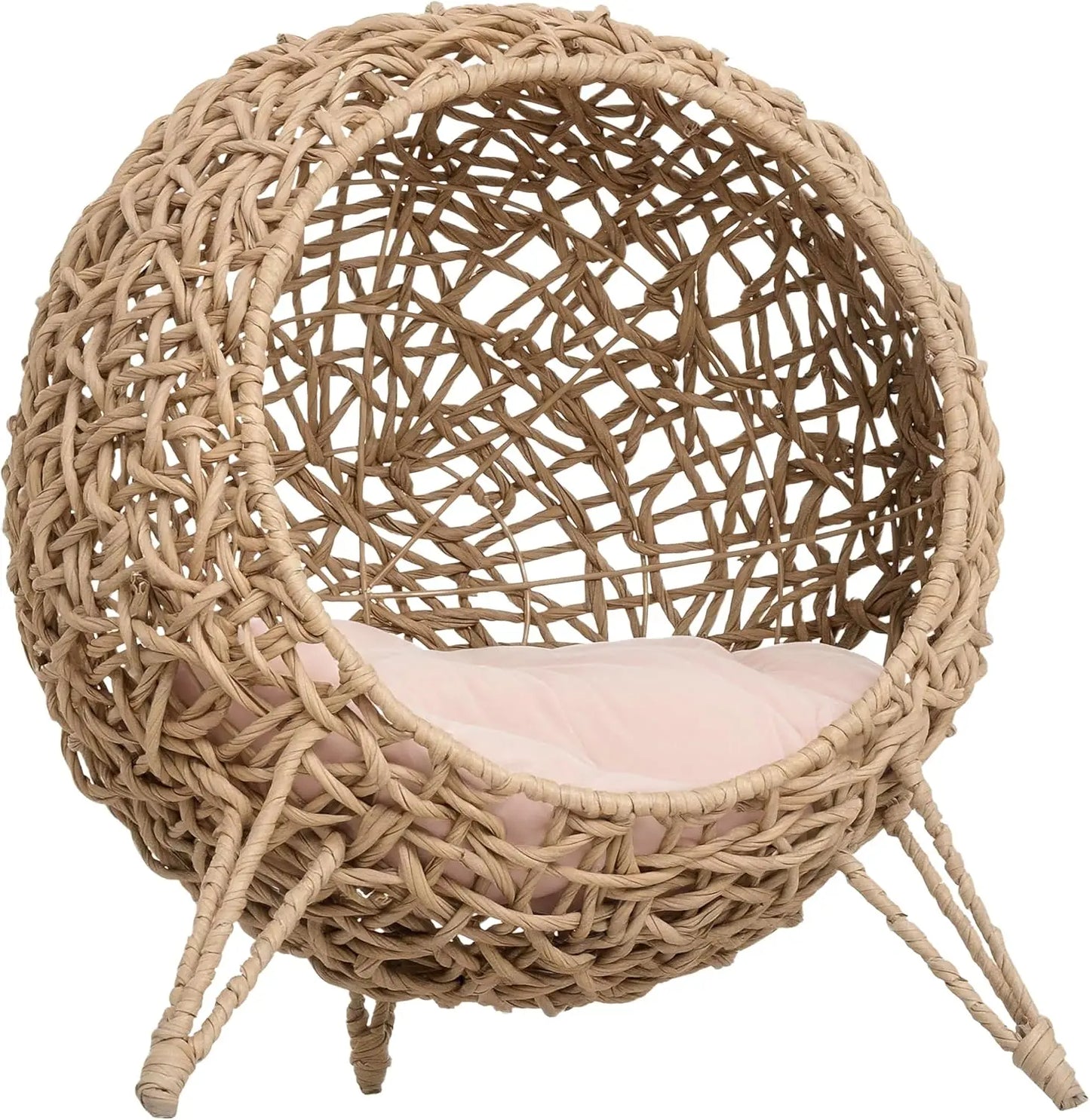 Elevated Weaved Cat Bed, Hand-Woven Braided With Cushion