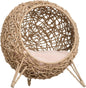 Elevated Weaved Cat Bed, Hand-Woven Braided With Cushion