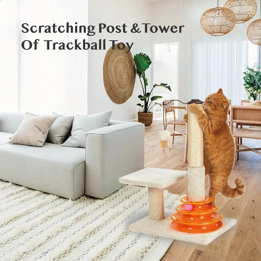 Cat Scratching Post  with Tracks with Toy Balls for Indoor Cats