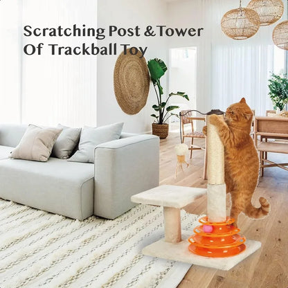Cat Scratching Post  with Tracks with Toy Balls for Indoor Cats