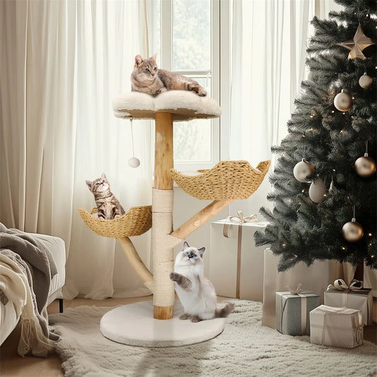 Modern Cat Tree Solid Wood Activity Center with Scratching Post