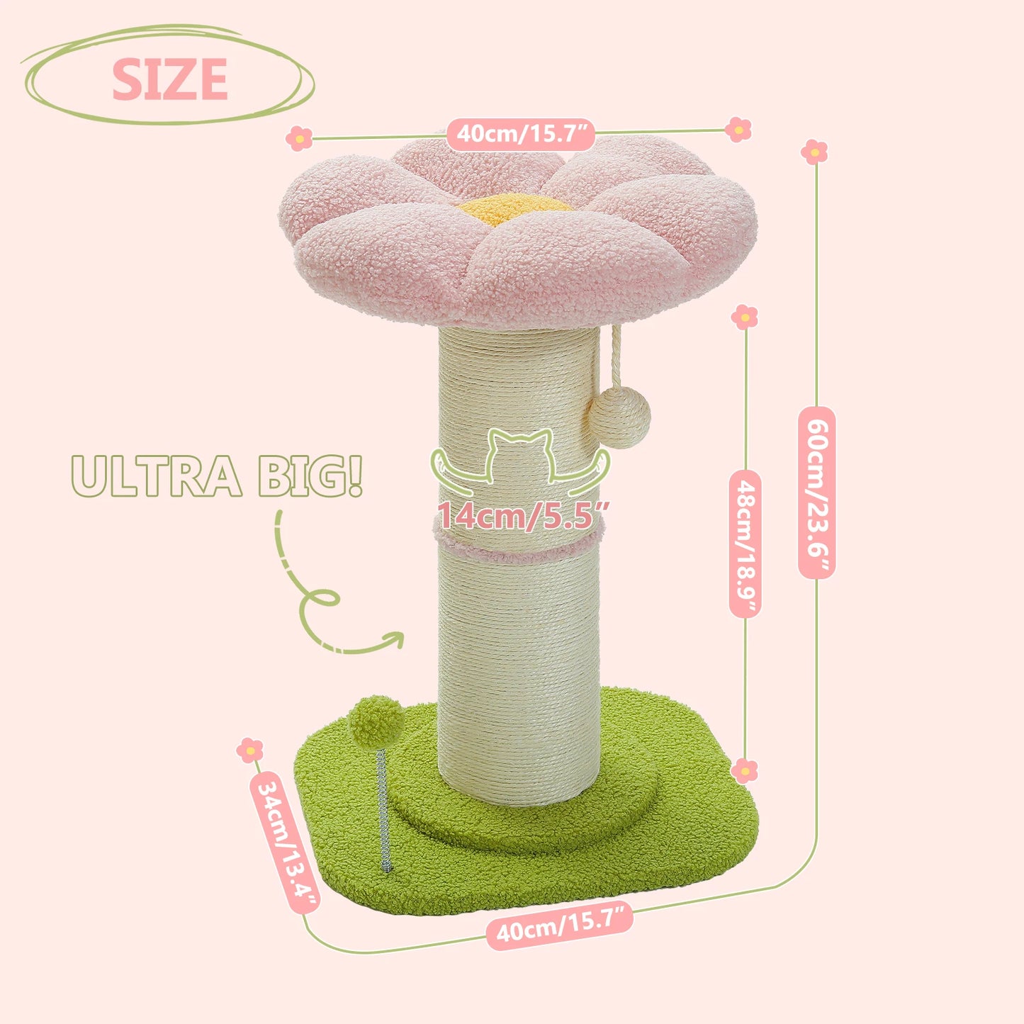 Flower Cat Scratching Post with Removable Flower Cat Bed, Spring Ball