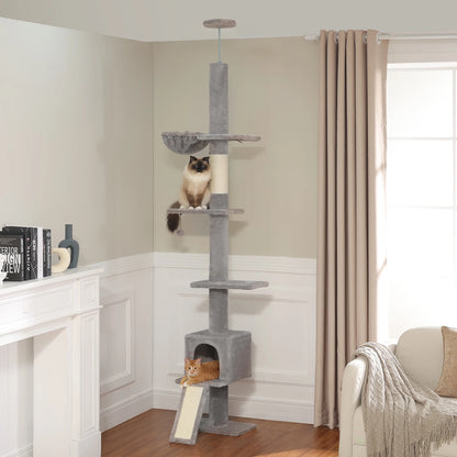 Adjustable Floor to Ceiling Cat Tree Tower 5 Tiers for Indoor Cats with Condo Scratching Post Ladders