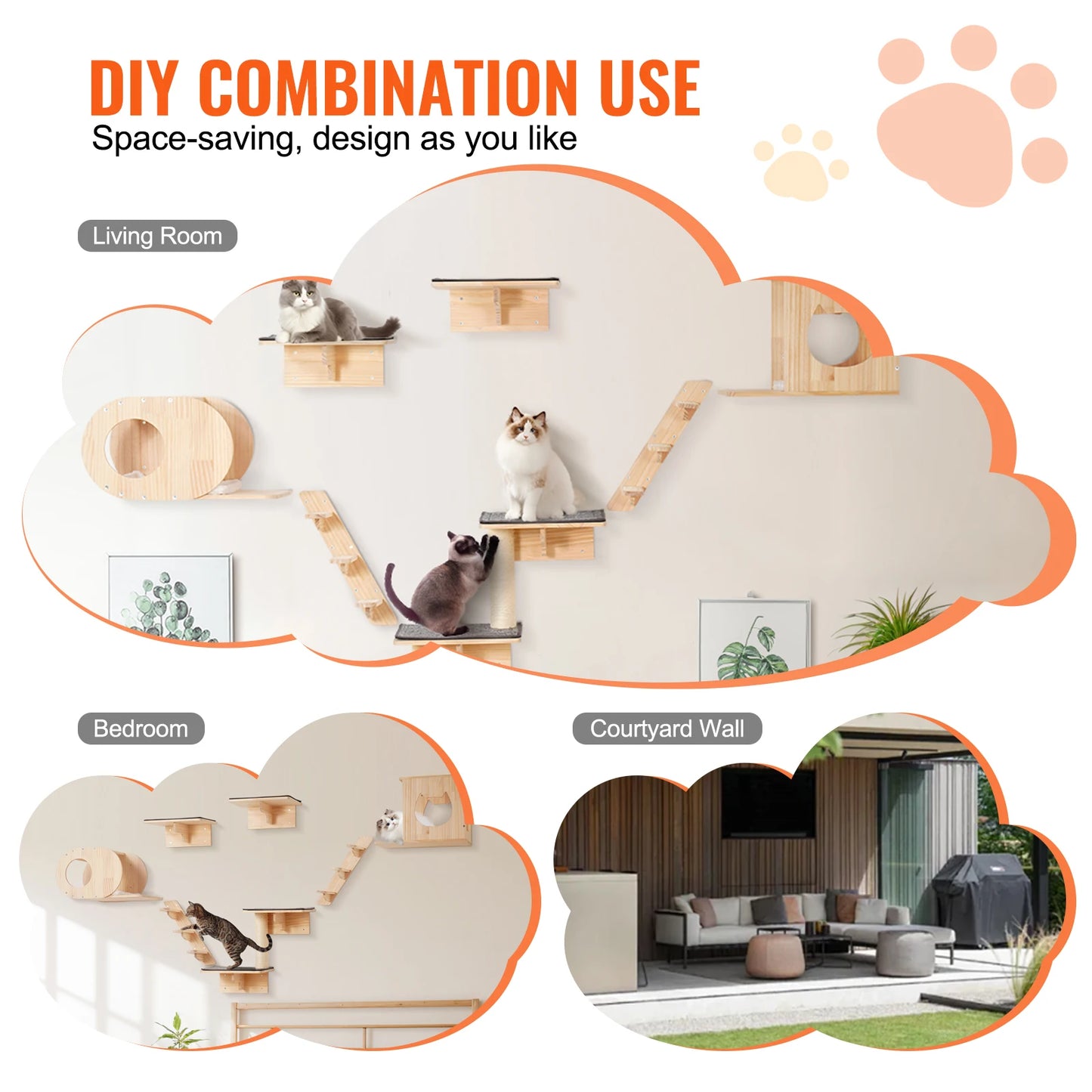 VEVOR Wall Mounted Cat Shelves And Perches with Jumping Boards.