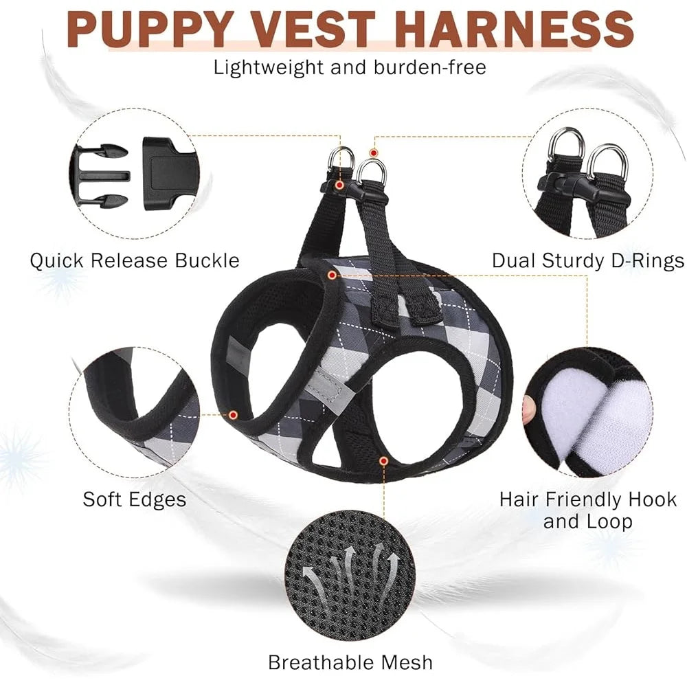 Dog Harness Collar Leash Set No Pull Step-in Soft Mesh Reflective Design