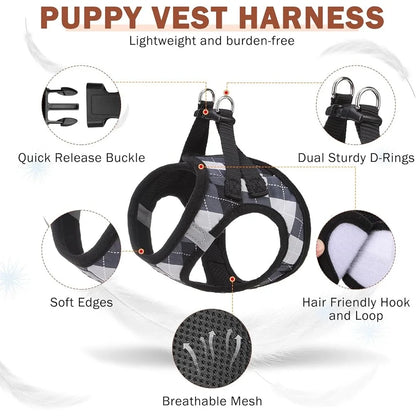 Dog Harness Collar Leash Set No Pull Step-in Soft Mesh Reflective Design