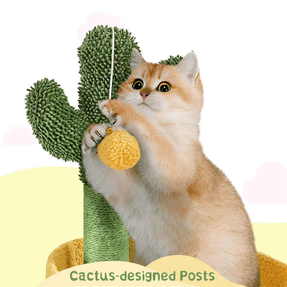 48.5″ H Oasis-themed Cat Tree Tower with 2 Condos & 3 Perches Green/Yellow