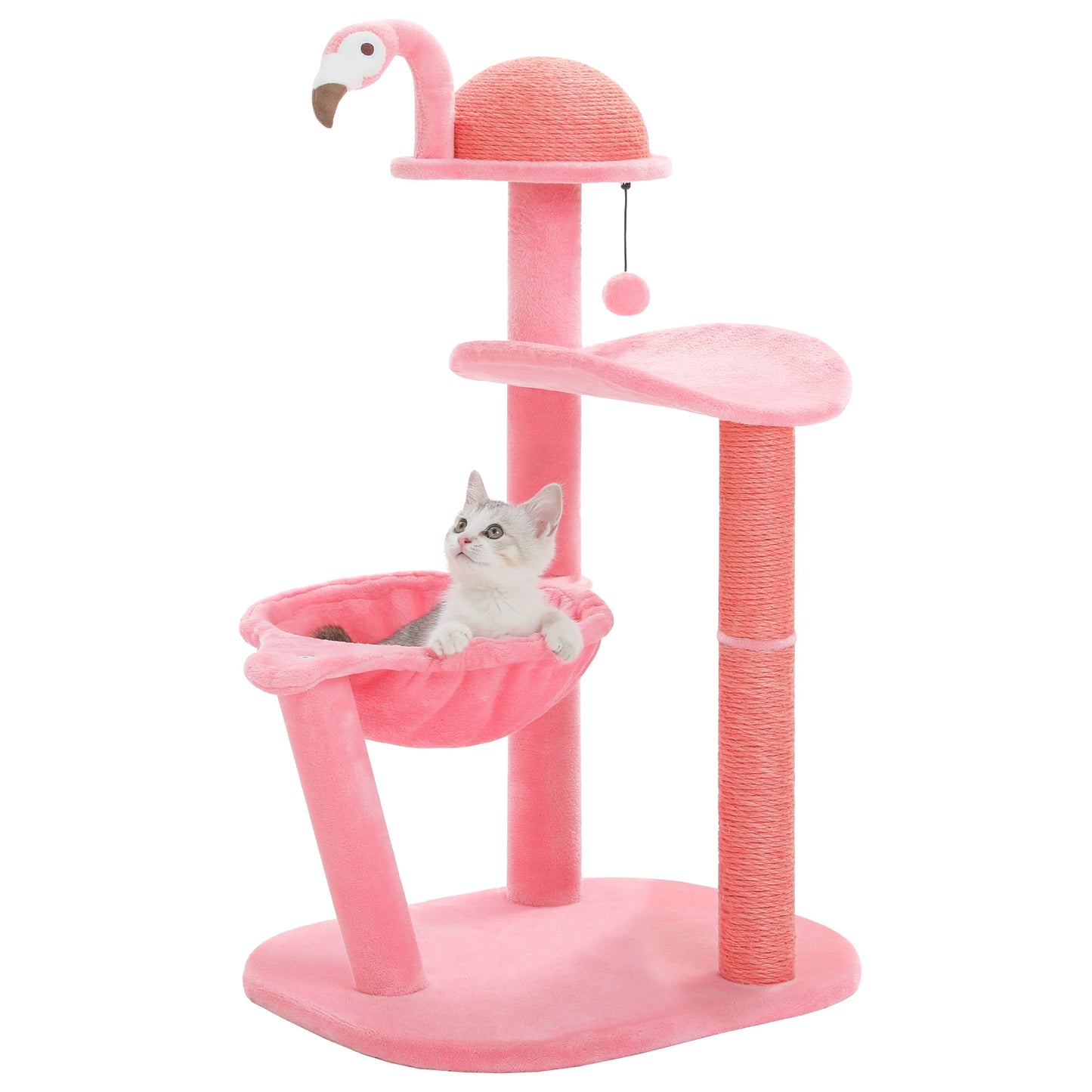 Flamingo Pink Cat Tower with Sisal Scratching Posts for Small Cats