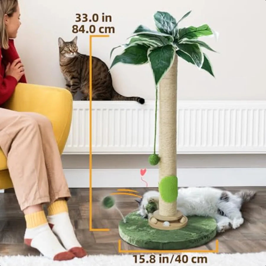 33'' Cat Scratcher Post with Cat Toy and Interactive Ball & Self Groomer