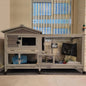 Indoor and Outdoor Rabbit Hutch with Casters Waterproof Roof, Pull Out Tray from Back and Front