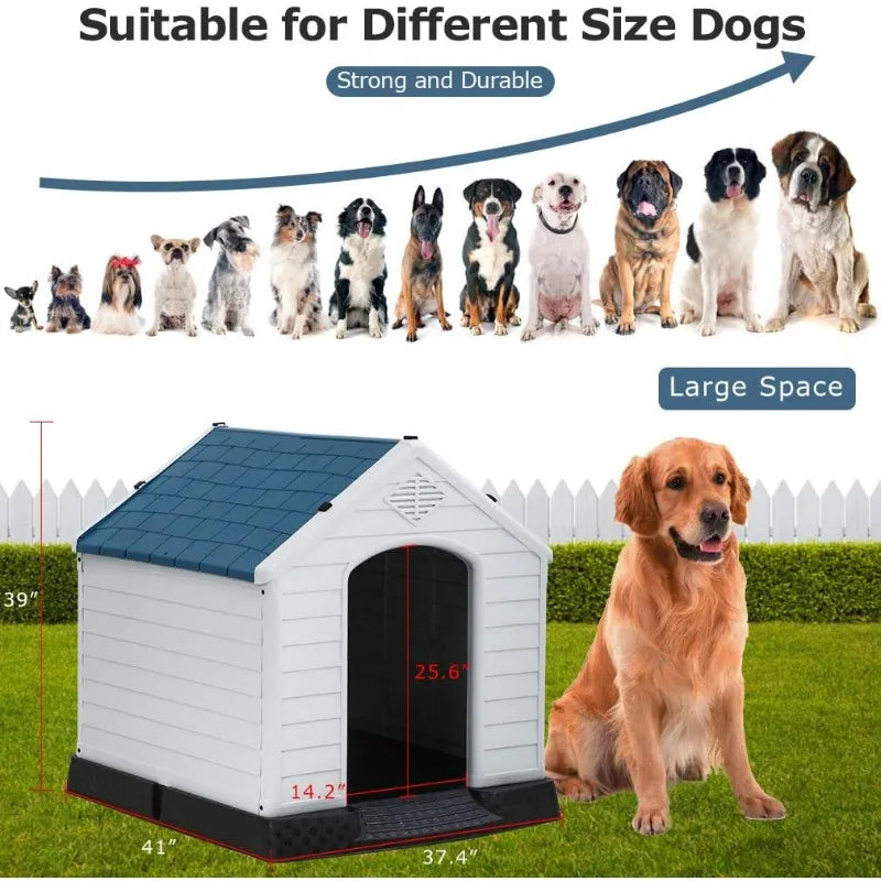 Indoor Outdoor Insulated Kennel Durable Plastic Dog House  Weather & Water Resistant