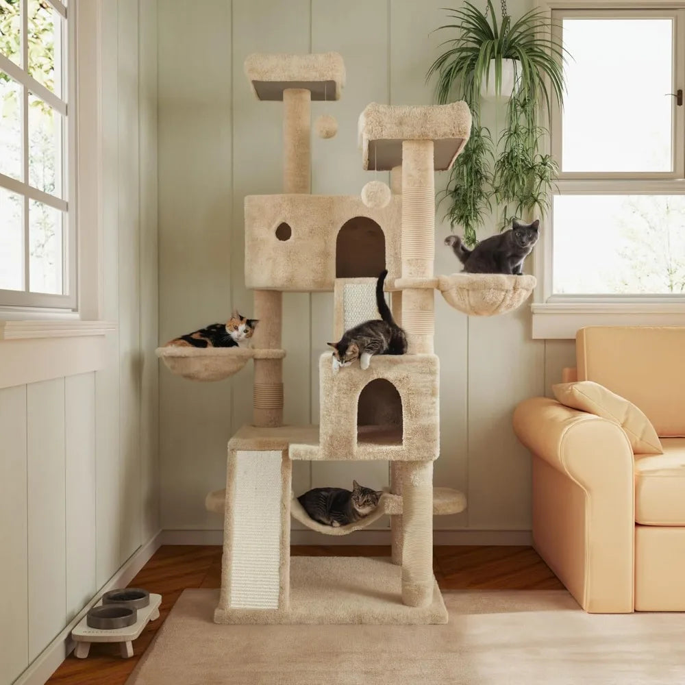 66 Inch Multi-Level Large Cat Tree Tower Cozy Plush Condo with Sisal Scratching Posts
