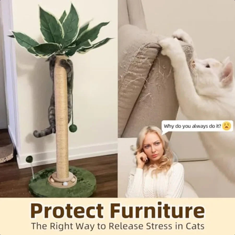 33'' Cat Scratcher Post with Cat Toy and Interactive Ball & Self Groomer