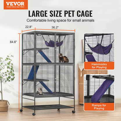 SucceBuy 64.6"Rolling Metal Cage For any Small Animal Cat, Chincilla, Ferret
