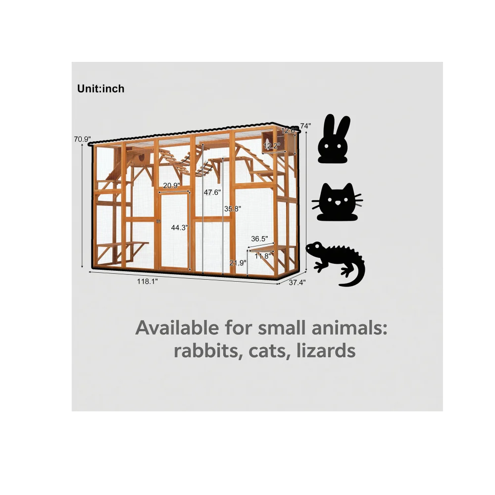 MLG Outdoor Cat Enclosure with Natural Wood Playground and Weather Protection