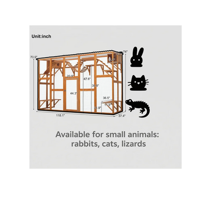 MLG Outdoor Cat Enclosure with Natural Wood Playground and Weather Protection