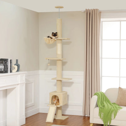 Adjustable Floor to Ceiling Cat Tree Tower 5 Tiers for Indoor Cats with Condo Scratching Post Ladders