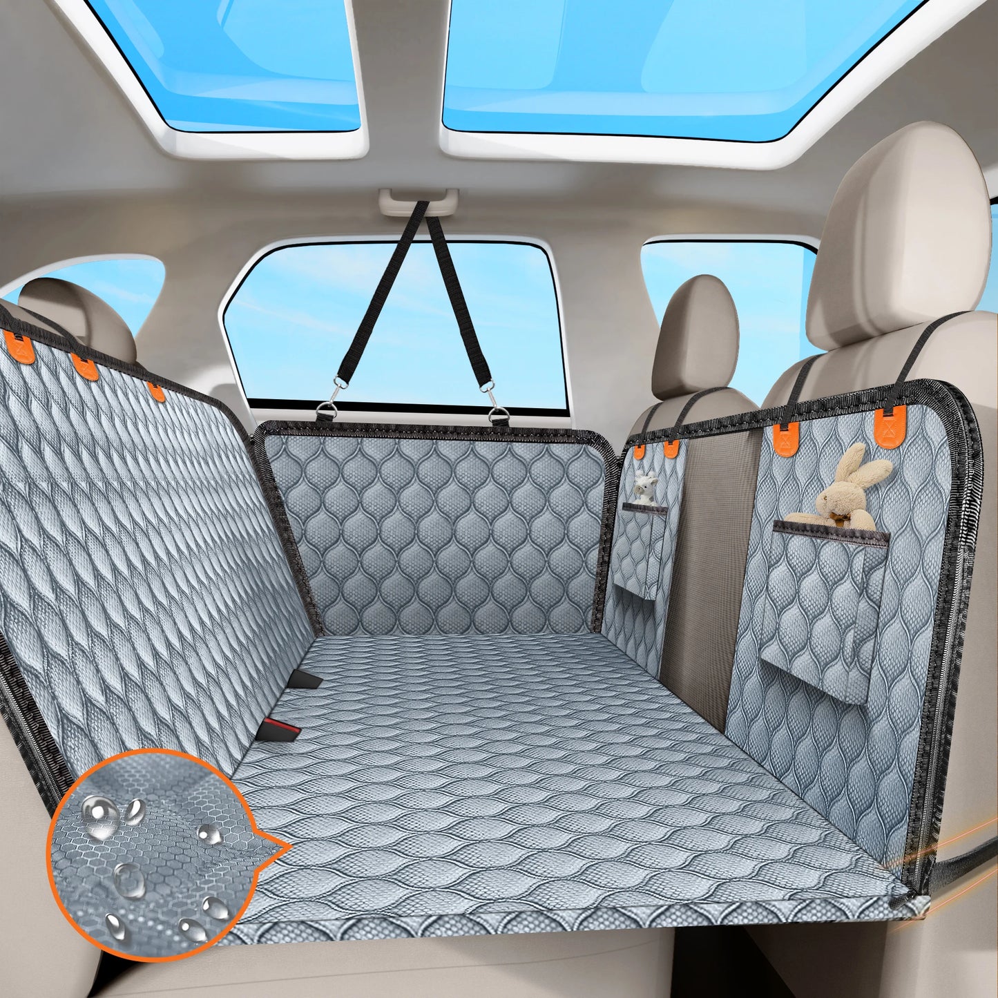 Non -Slip Back Seat Extender for Dogs Holds 400LBS Hardbottom Waterproof For Universal Size