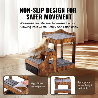 Double-Deck Pet Bed with Detachable Step for Dogs or Cats Non-Slip Design Durable Compact