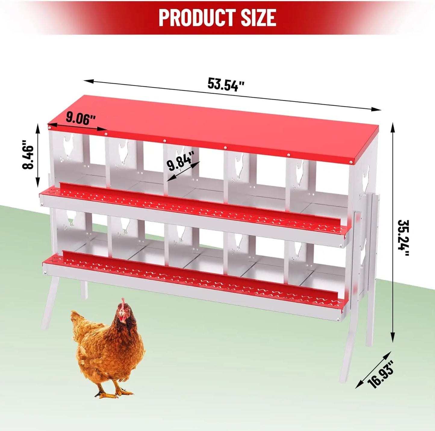 Chicken Nesting Box with Bracket Legs 6/8/10 Compartment Metal Chicken Laying Boxes for Chicken Coop Hens