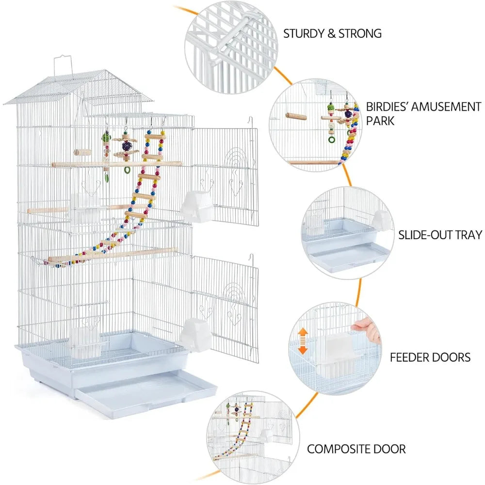 Roof Top Medium Parakeet Bird Cages for Cockatiels Conures Finches Budgies Canaries Lovebirds Parakeets
