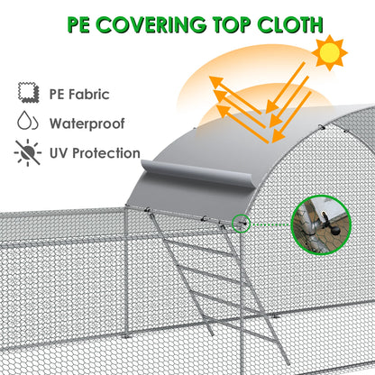 23ft Metal Chicken Coop, Run Enclosure Walk-in Galvanized Duck or Rabbit Cage House