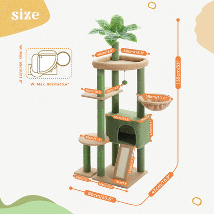 Multi-Level Cactus Cat Tower with Sisal Scratching Posts Large Condo, Deep Hammock
