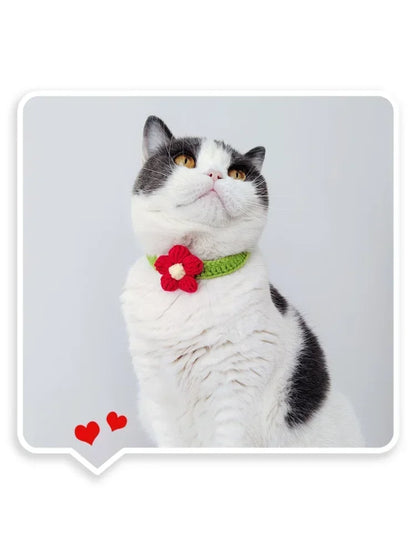 Kawaii Crochet Pet Collar, Adjustable Wool Necklace Flowers